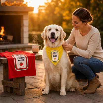 Dog And Owner Matching Halloween Costumes- Ketchup And Mustard
