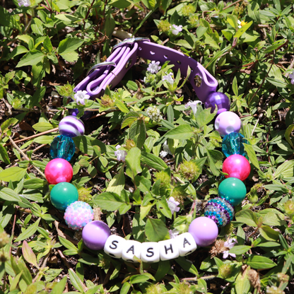 Adjustable Beaded Name Dog Collar-Rhinestone Beads 20MM