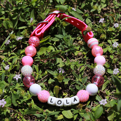 Adjustable Beaded Name Dog Collar-Rhinestone Beads 20MM
