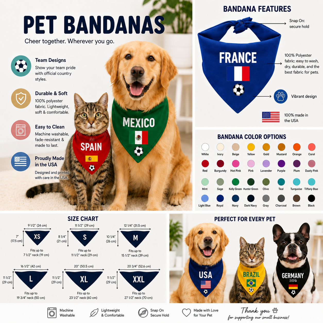 Dog & cat soccer bandana with country flag