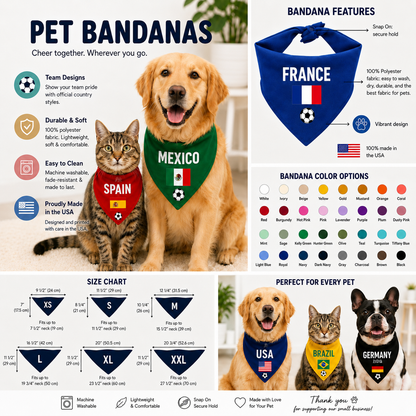 Dog & cat soccer bandana with country flag