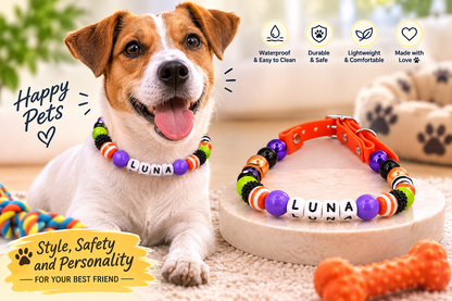 ¡Diseña tu propio collar AJUSTABLE para perros o gatos! Nombre, cuentas y correa personalizados