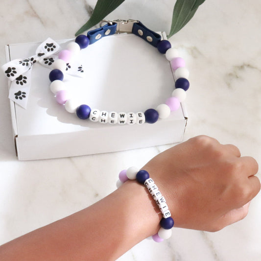 Friendship bracelet dog collar and bracelet set - Matching dog and owner