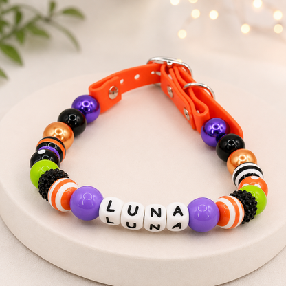 ¡Diseña tu propio collar AJUSTABLE para perros o gatos! Nombre, cuentas y correa personalizados