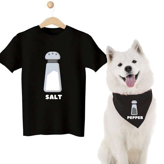 AnitasStitches matching Halloween set with a black cotton salt shirt and a black polyester pepper dog bandana.