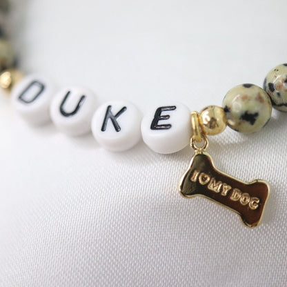 Custom dog name bracelet-Gold hanging bone