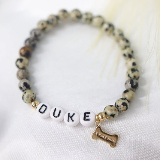 Custom dog name bracelet-Gold hanging bone