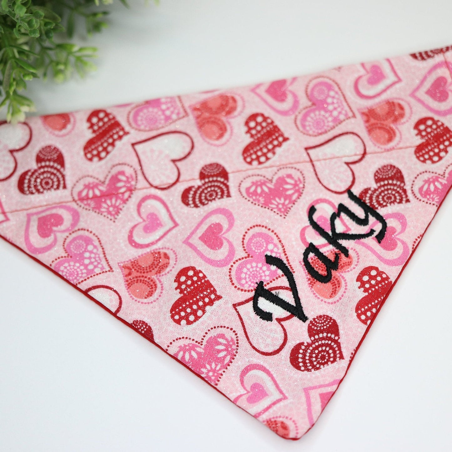 Personalized Red And Pink Hearts Dog Bandana