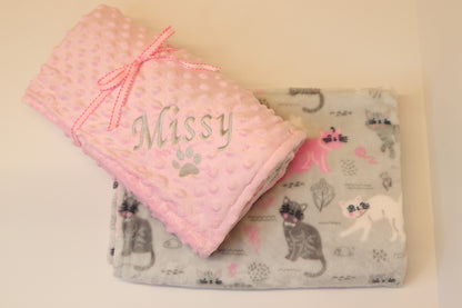 Personalized embroidered cat name blanket,custom name blanket for cat,pink cat soft blanket,minky fleece blanket for cats,weighted blanket,