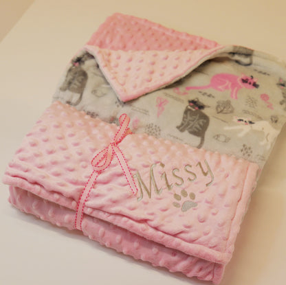 Personalized embroidered cat name blanket,custom name blanket for cat,pink cat soft blanket,minky fleece blanket for cats,weighted blanket,