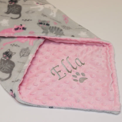 Personalized embroidered cat name blanket,custom name blanket for cat,pink cat soft blanket,minky fleece blanket for cats,weighted blanket,