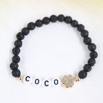 Custom dog/cat name bracelet-Gold paw print bead