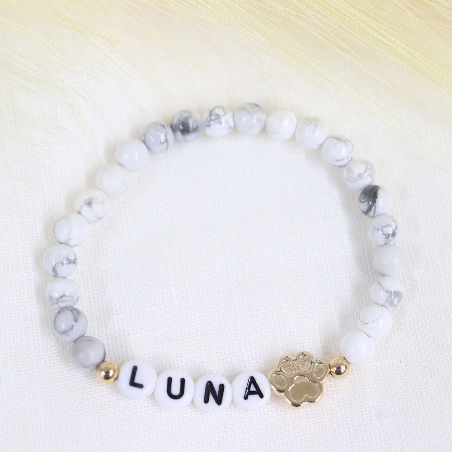 Custom dog/cat name bracelet-Gold paw print bead