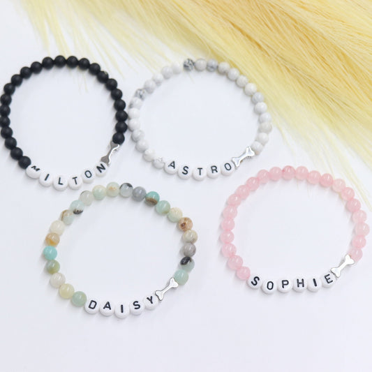 Pet Name Stone Bracelet- Charm Bone