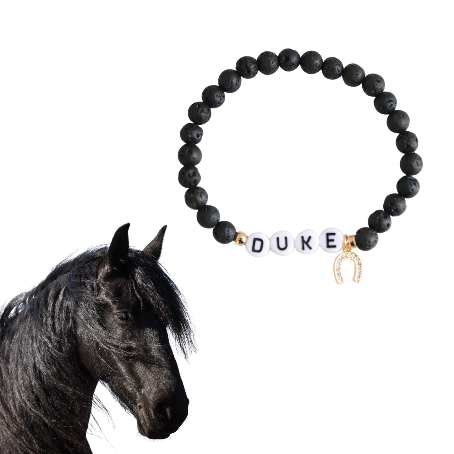 Custom Horse Name Stone Bracelet-Gold Horseshoe