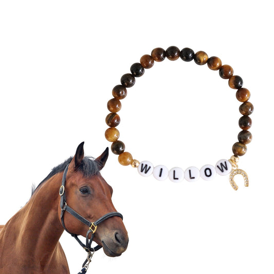 Custom Horse Name Stone Bracelet-Gold Horseshoe