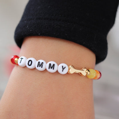 Pet Memorial Name Rainbow Bracelet (Charm: Bone or Paw)