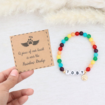 Pet Memorial Name Rainbow Bracelet (Charm: Bone or Paw)