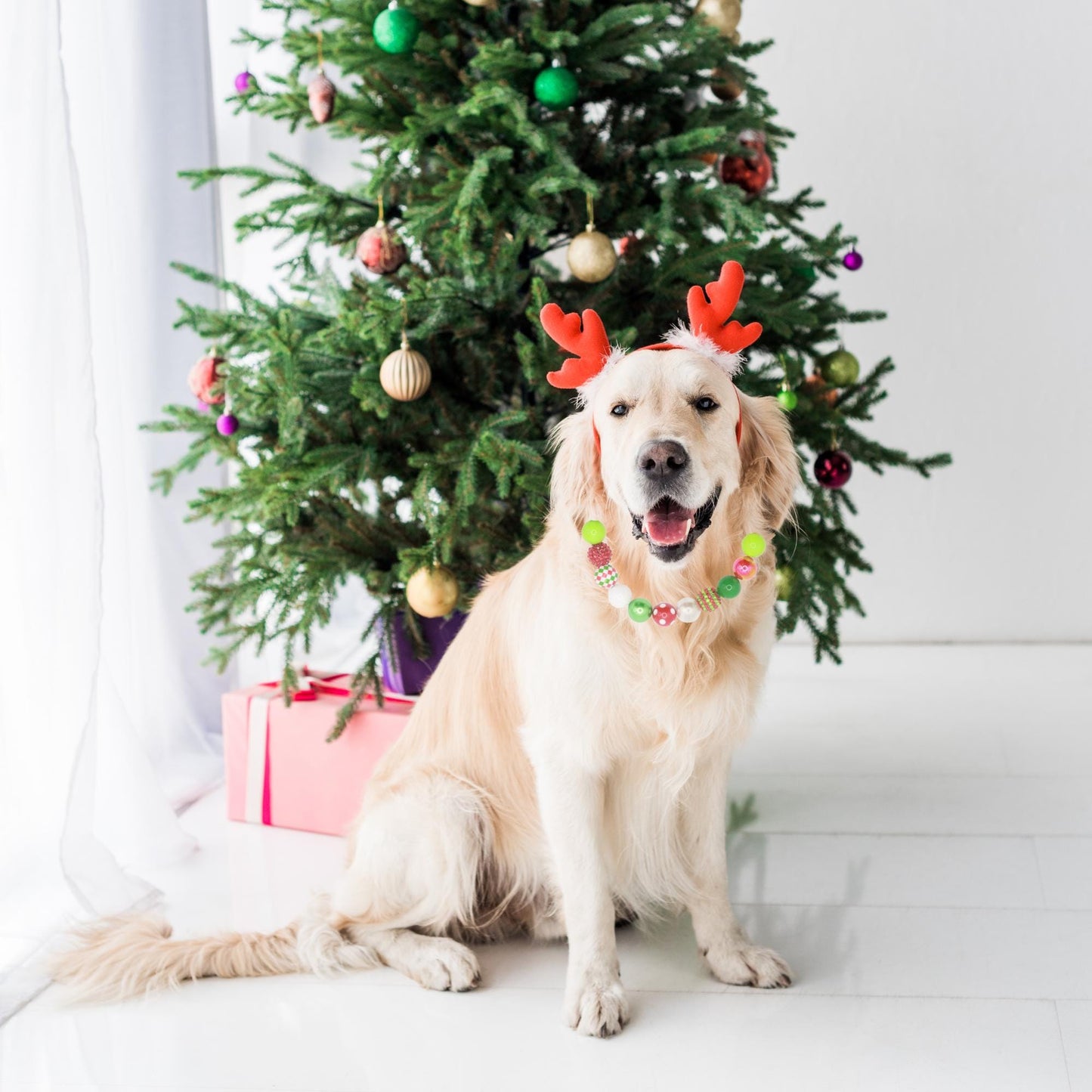 Christmas beaded dog collar- Bubblegum Beads