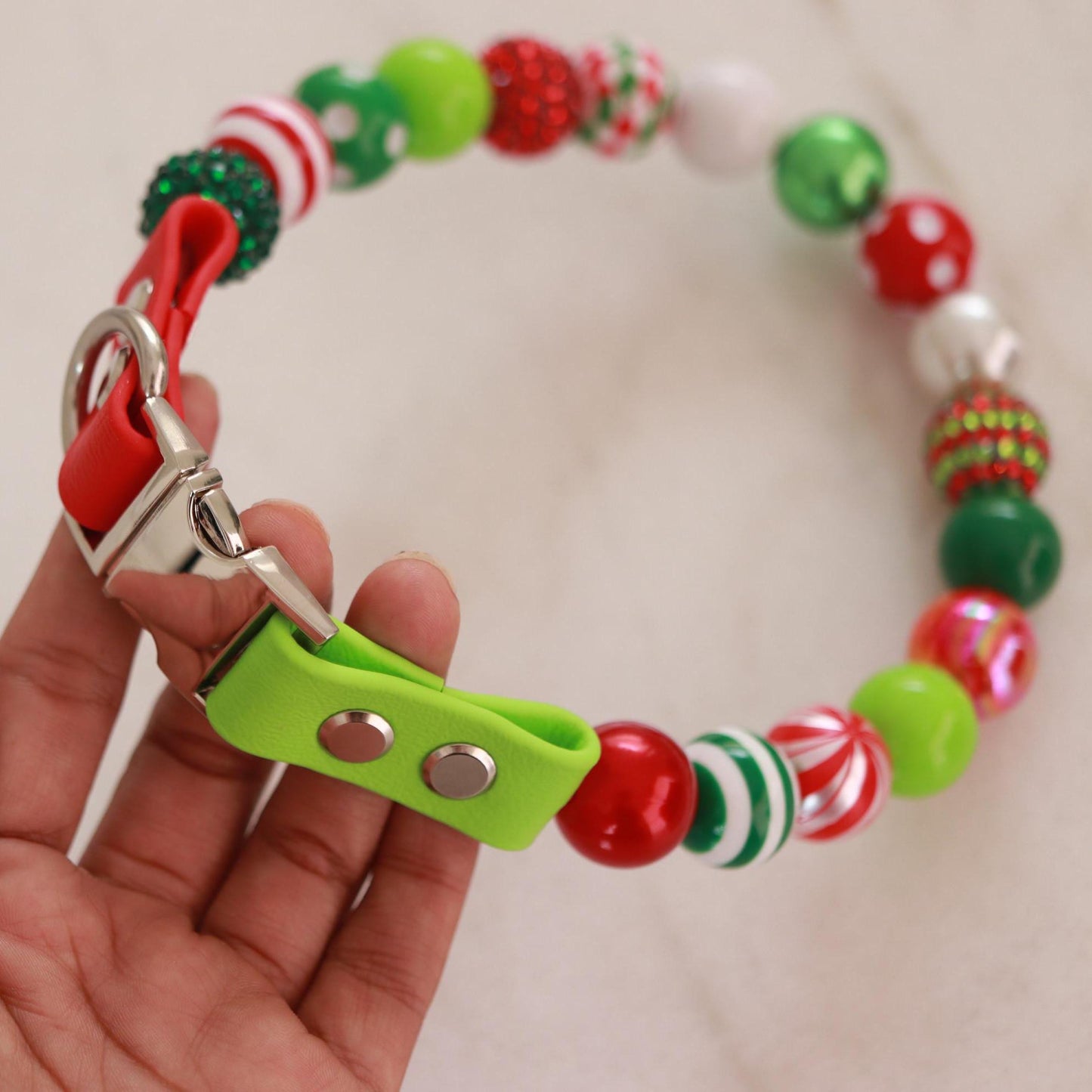 Christmas beaded dog collar- Bubblegum Beads