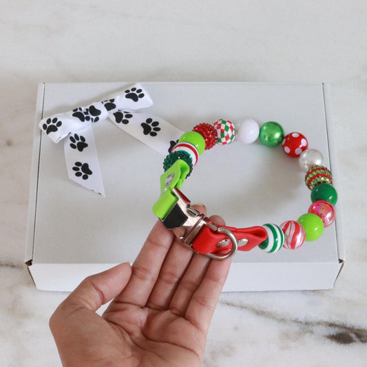 Christmas beaded dog collar- Bubblegum Beads