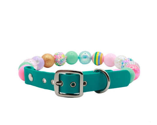 Easter beaded dog collar-Turquoise collar